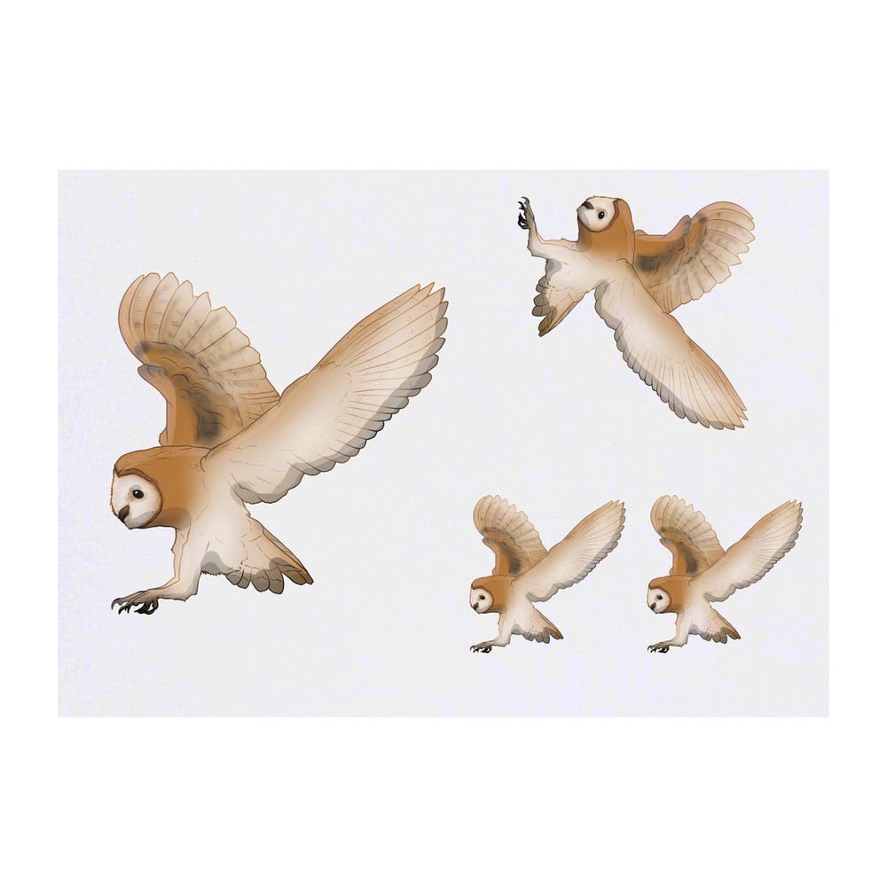 Azeeda 4 x 'Flying Barn Owl' Temporary Tattoos - Water Resistant, Skin-Safe, Non-Toxic Transfers, Mixed Sizes (TO00080668)