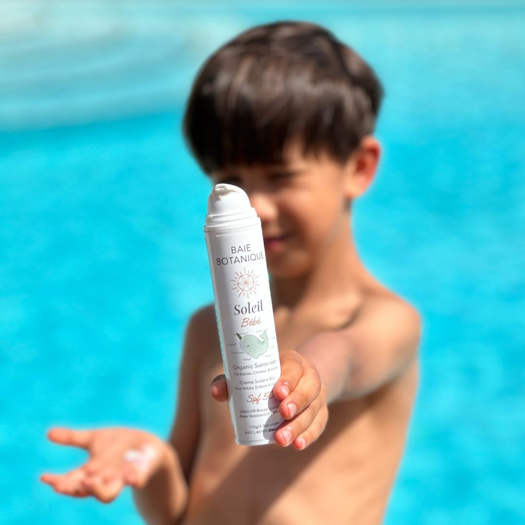 NEW - Baie Botanique Soleil Bébé - Organic Non-Toxic Mineral Baby & Children Sunscreen SPF 50 - Sunflower & Jojoba - Unscented - Natural - Vegan - No White Cast - Reef Safe - UVA/UVB - 110g
