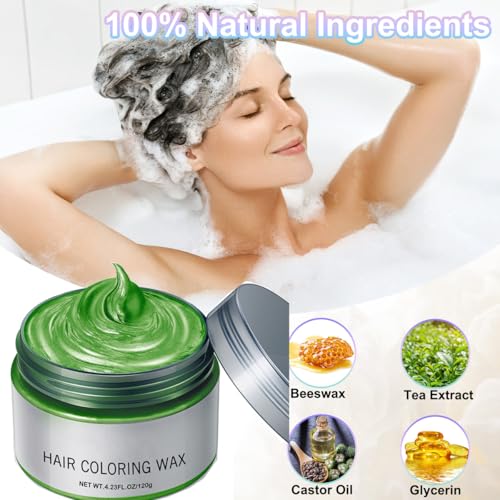 Pakivs Green Hair Colour Wax,Temporary Hair Dye,Instant Hairstyle Cream Dye,Disposable Coloring Mud Natural Matte Hairstyle for Party,Cosplay,Masquerade,Nightclub,Halloween