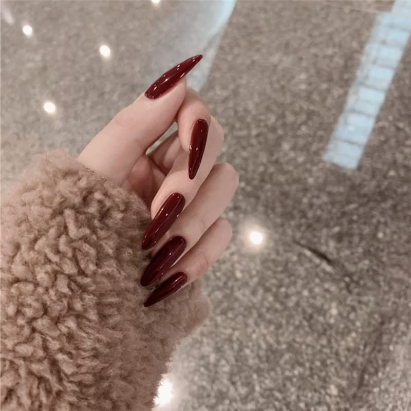 24Pcs Press on Nails, Wsimily Solid Color Stiletto Long Acrylic Fake Nails Reusable False Nails for Women, Gift for Parties & Special Occasions