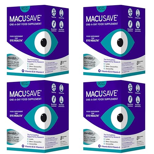 Macu-SAVE 4 X 90 Pack - Macu-Save Food Supplement for Macular Health with Meso-Zeaxanthin, Lutein and Zeaxanthin (360 Capsules, 1YEAR Supply)