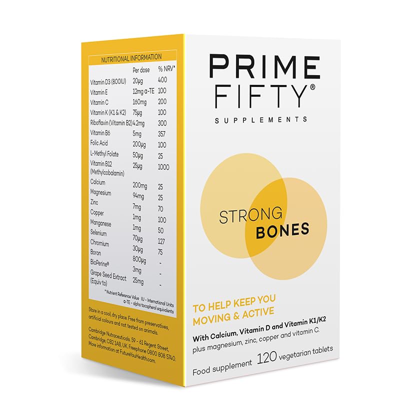 Prime Fifty Strong Bones Supplements – 120 Multivitamin Tablets with Calcium, Magnesium, Zinc, Copper & Vitamins – Developed for Over 50s to Help Keep You Active