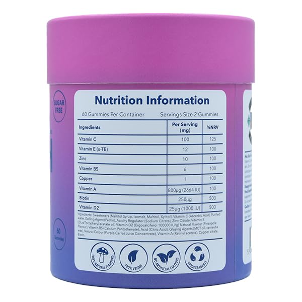 Moosh Mushroom Gummies 3000mg - 60 Gummies (Reishi, Lions Mane, Chaga, Coryceps) Sugar Free, 100% Vegan (Hair, Skin & Nails)