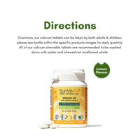SunVit-D3 Vitamin D3 400IU with Added 500mg Calcium Lemon Tablets - Support The Maintenance of Bone, Teeth, Muscle & Immune System - 60 Lemon Chewable Tablets