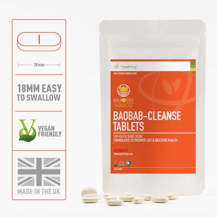 Vytaliving VYTALIVING Baobab Cleanse Tablets - Improves Digestive System, Immune Booster, Ideal for Health and Well-Being | 60 Tablets