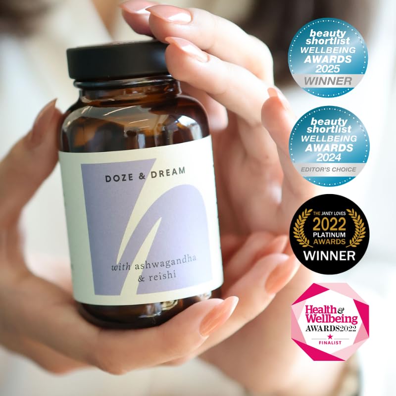 The Herbtender Ashwagandha & Reishi Sleep Supplement – Doze & Dream 60 Capsule Jar - Ashwagandha Capsules High Strength - Reishi Mushroom Capsules - Natural Herbal Sleep Support Tablets for Adults