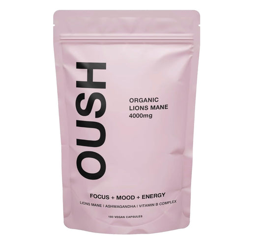 OUSH Organic Lions Mane Supplement 4000mg with Ashwagandha, Vitamin B Complex, 180 Vegan Capsules - Lion's Mane Mushroom 10:1 Extract, UK Made for Mental Performance & Nervous System