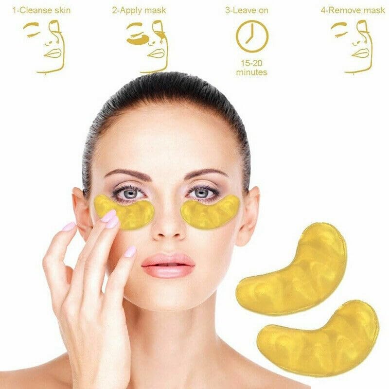 Tomsey 10 Pair Eye Masks & 10 Lip Masks Crystal Collagen 24k Gold Under Eye Gel Pad Face Mask Anti Aging Wrinkle Gel Lip Plumping Patches, Vegan Cruelty-Free Self Care Beauty