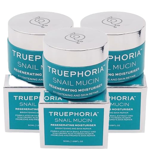Truephoria Snail Mucin Moisturiser, Regenerating and Brightening Formula, with Hyaluronic Acid, 50ml 3-Pack