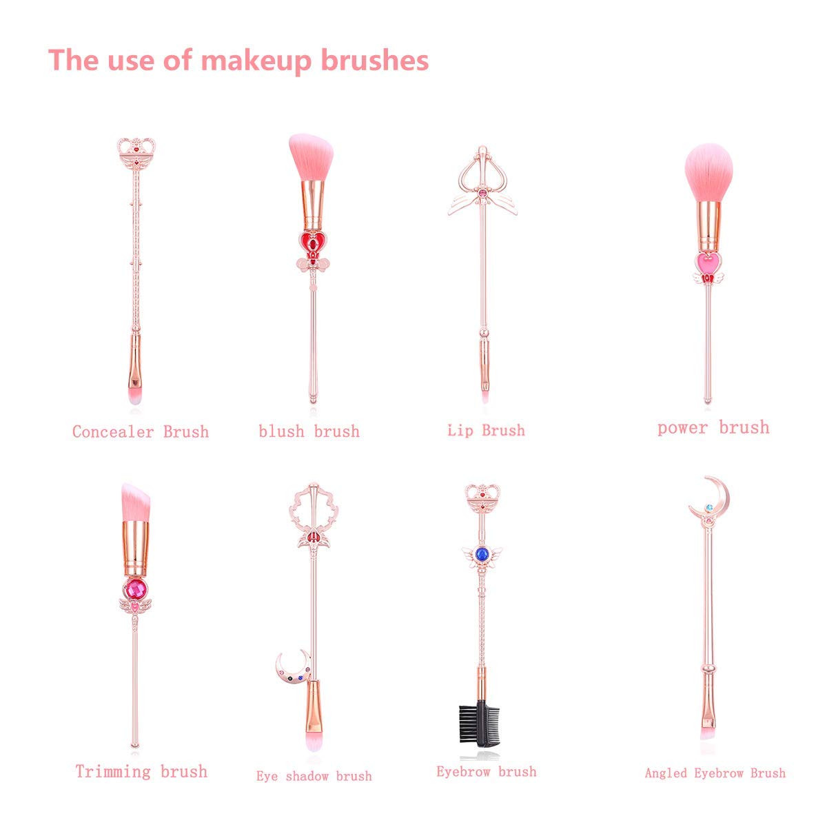 Boyigog Makeup Brushes Set Moon, Kawaii Cosmetic Brushes Pink Portable Make up Brushes Basic Set with Storage Bag Novelty Gift for Girl Women (Style B)