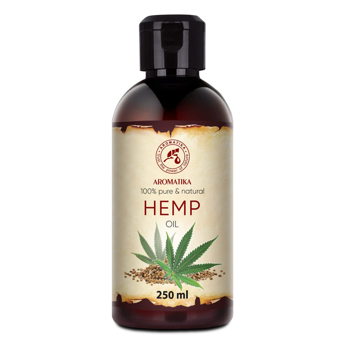 AROMATIKA trust the power of nature Hemp Oil 250ml - 100% Natural & Pure Cold Pressed Carrier Oil - Used for Skin Care - Haircare - Massage - Cosmetics - Aluminum Bottle - Oils Hemp