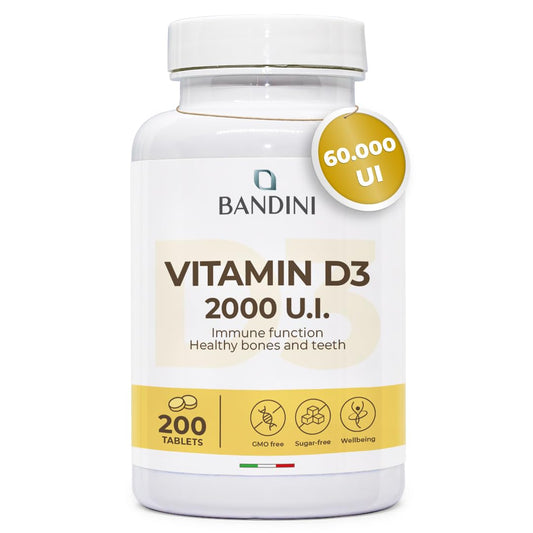 BANDINI Bandini® Vitamin D 60,000 IU/Month 200 Tablets (+6 Month), Immune Defence, Bone, Teeth and Muscle Health, Calcium Metabolism, 50 mcg Cholecalciferol, Pure Vitamins D3, VIT D 3 High Dosage