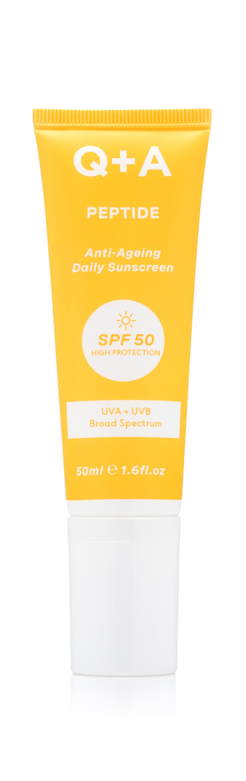 Q+A Peptide Anti-Ageing Daily Sunscreen SPF 50: Lightweight, Non-Sticky, Broad-Spectrum UVA/UVB, Collagen-Boosting, Hydrating, Radiance-Enhancing, 95% Natural, Vegan, Facial SPF, 50ml