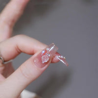 Lomeya 24pcs Long Press On French Tip False Nails - Ice-Soaked Blush Camellia Design - Elegant Coffin Shape - Luxurious French Ballet Style