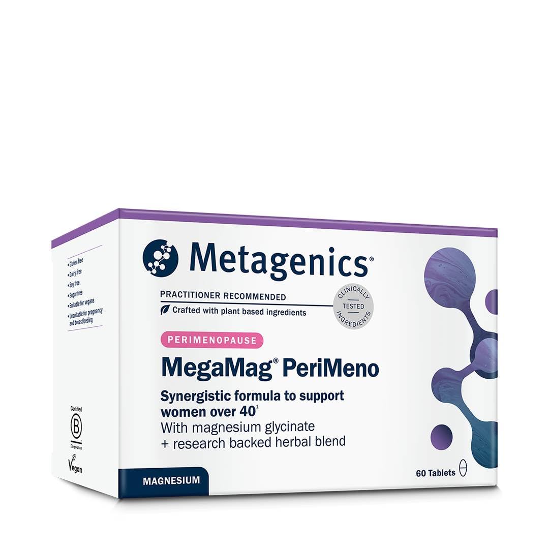 Metagenics MegaMag PeriMeno - with Vitamin B6 & B12, Magnesium Glycinate, Sage, Ashwagandha and Saffron - 60 Tablets