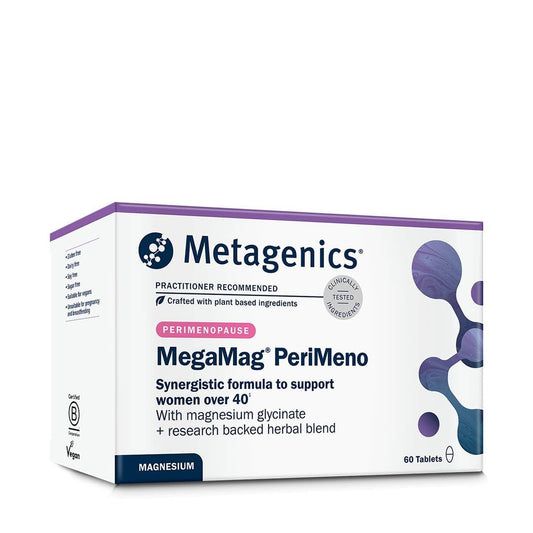 Metagenics MegaMag PeriMeno - with Vitamin B6 & B12, Magnesium Glycinate, Sage, Ashwagandha and Saffron - 60 Tablets