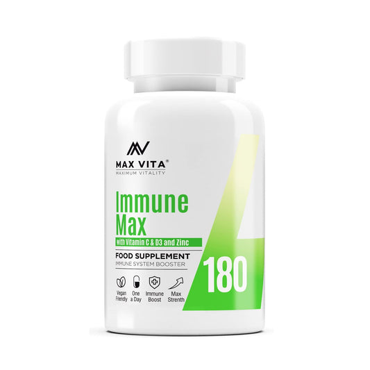 MAX VITA MAXIMUM VITALITY Vitamin C with Zinc 15mg & Vitamin D3 2000IU Multivitamin for Men & Women Immune Booster Strong Bones Teeth - 180 Vegan & Vegetarian Tablets Made in The UK