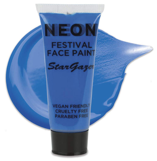 Stargazer Neon UV-Reactive Festival Face and Body Paint, Sweat Proof Vibrant Colour, Blue
