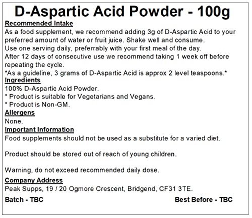Peak Supps D-Aspartic Acid Powder | Pure DAA (100g)