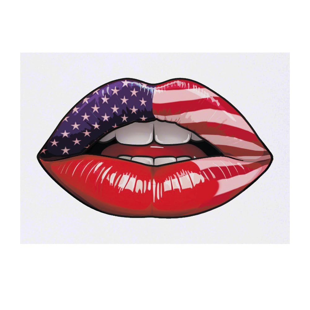 Azeeda 'American Flag Lips' Temporary Tattoo - Water Resistant, Skin-Safe, Non-Toxic Transfer (TO00083971)