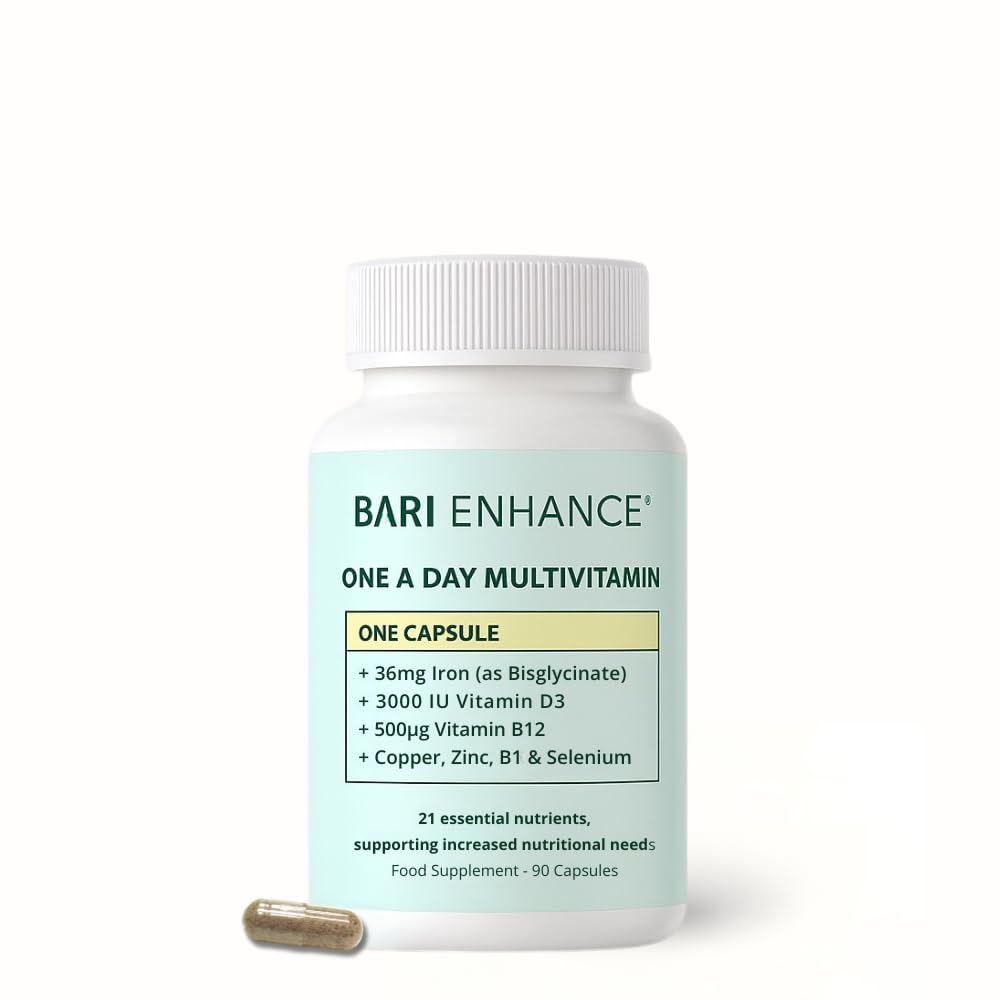 One-A-Day Bariatric Multivitamin with 36mg Iron | 3000iu D3 + 500mcg B12 | Vitamin for Gastric Sleeve | Vitamin for Gastric Bypass | 90 Capsules (3-Month Supply)