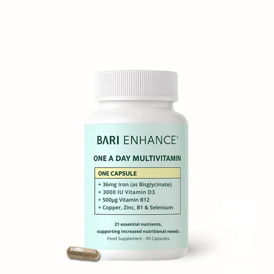 One-A-Day Bariatric Multivitamin with 36mg Iron | 3000iu D3 + 500mcg B12 | Vitamin for Gastric Sleeve | Vitamin for Gastric Bypass | 90 Capsules (3-Month Supply)