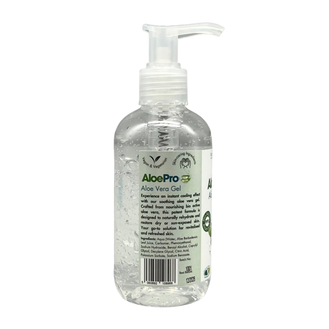 AloePro Aloe Pro Pure Vegan Aloe Vera Gel 200ml - Natural Cooling, Moisturising and Soothing in Dispenser Bottle (2)