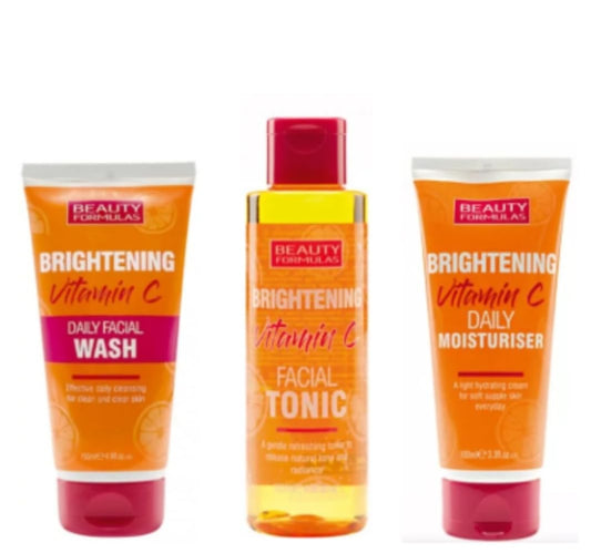 Beauty Formulas BRIGHTENING VITAMIN C Bundle BRIGHTENING Facial Tonic 150ml, Facial Wash 150ml, Daily Moisturiser 100ml, 3 Pieces
