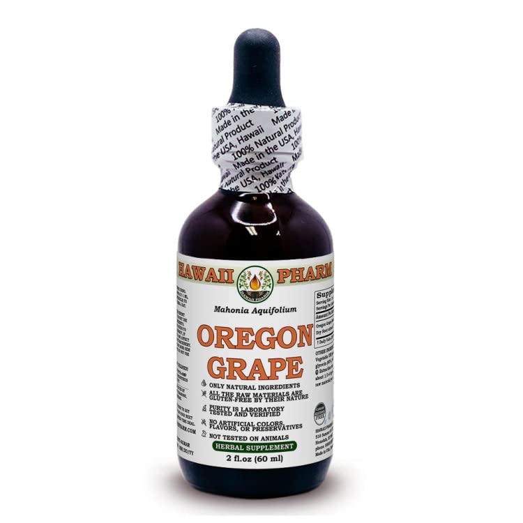 Hawaii Pharm Oregon Grape (Mahonia Aquifolium) Dry Root Alcohol-Free Liquid Extract Glycerite 60 ml