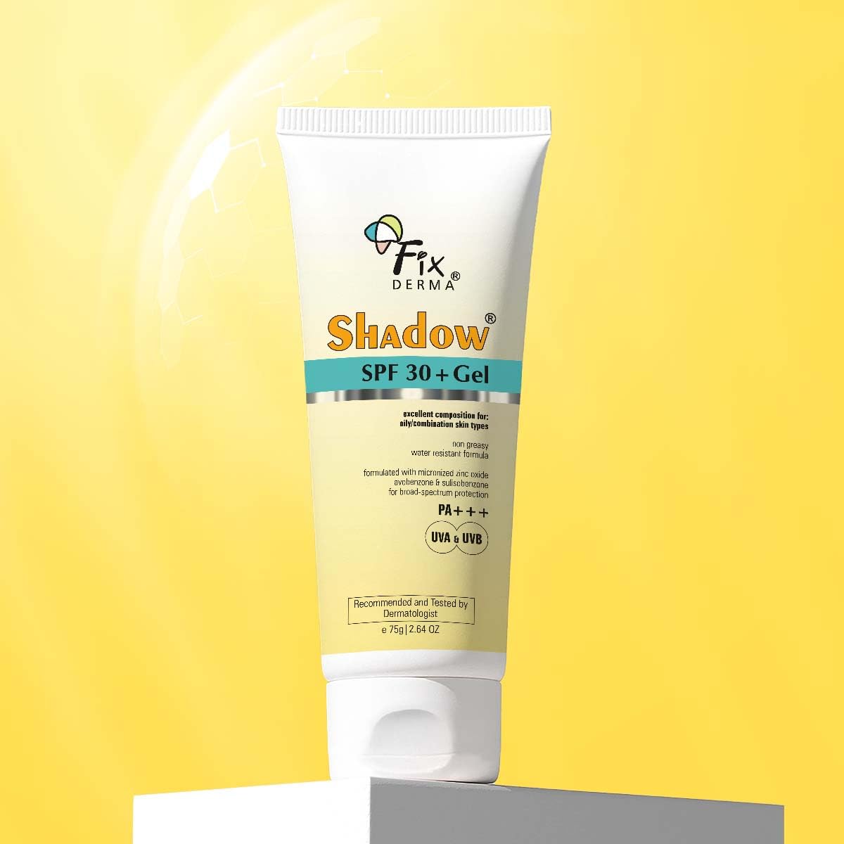 FIXDERMA Fixderma Shadow SPF 30+ Gel Sunscreen for Face, Dermatologist Tested Moisturiser for Men, Face Cream for Women, Water Resistant Sunscreen, SPF 30 Gel - 1.41 OZ (75 g (Pack of 1))