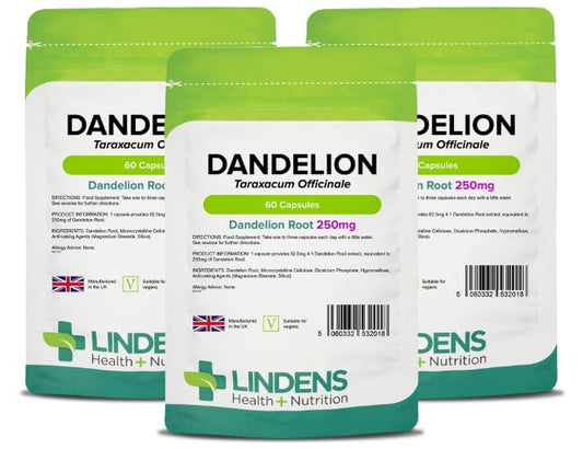 Lindens Dandelion 250mg - 180 Capsules (3 x 60 Packs) - Taraxacum Officinale - High Strength Root Extract - Traditional Herbal Supplement - Letterbox Friendly