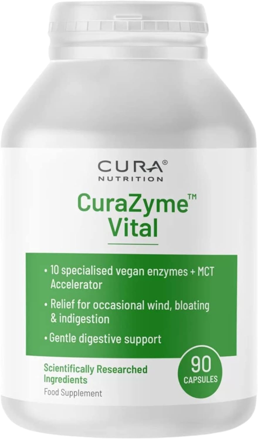 Cura Nutrition CURA NUTRITION - CuraZyme Vital (90 Capsules) | for Sensitive Stomachs, Nutrient Supplements, Digestive Enzymes Supplement Blend, Gut Health Supplement, Easy Digest, Vegan, Dairy Free