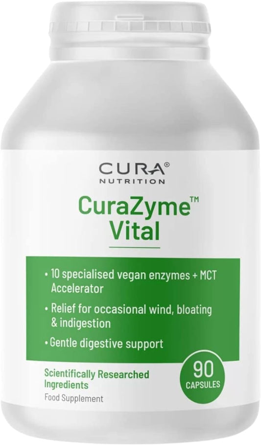 Cura Nutrition CURA NUTRITION - CuraZyme Vital (90 Capsules) | for Sensitive Stomachs, Nutrient Supplements, Digestive Enzymes Supplement Blend, Gut Health Supplement, Easy Digest, Vegan, Dairy Free