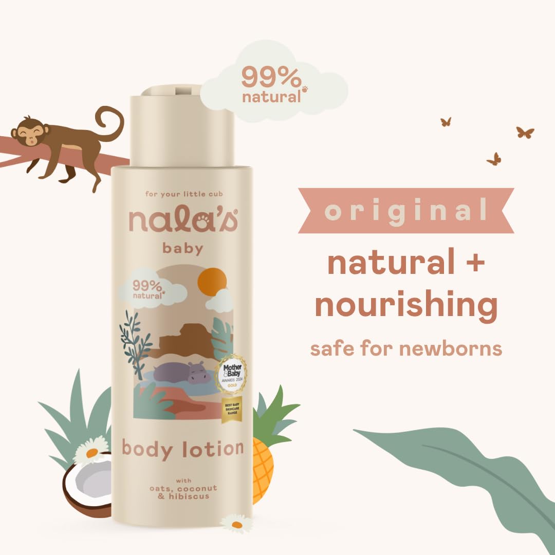 Nala's Baby Body Lotion | Award-winning | 99% Natural | Dermatologically-tested and Paediatrician-approved | Nourishing Blend of Soothing Oat and Coconut Oil | Vegan | 400ml | Nalas Baby