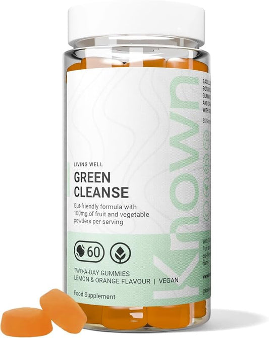Known Delicious Green Cleanse Gummies - Chlorella & Gut-Friendly Bacteria - Natural Lemon & Orange Flavour - 60 Vegan Gummies, 1 Month Supply