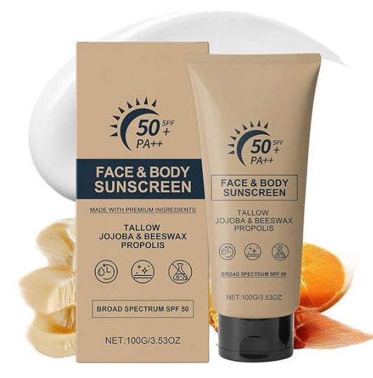 Generic Beef Tallow Sunscreen SPF 50 PA++, Organic Natural Beef Tallow Sunblock for Face, Hydrating Non-Greasy Sun Cream, UVA/UVB Protection, Water-Resistant Travel Size