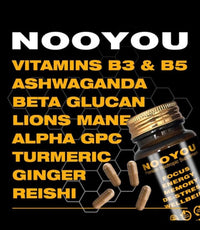 NooYou Nootropic Brain Supplement Mushroom Complex Increased Energy, Focus, Memory Wellbeing Formula Alpha GPC, Lions Mane, Ashwagandha, 60 Capsules