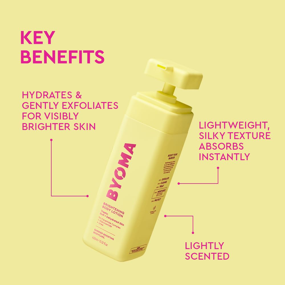 BYOMA Brightening Body Lotion (400ml) For Dull, Dehydrated Skin - Creamy Body Lotion with Niacinamide and Urea - Brightens and Evens Skin Tone