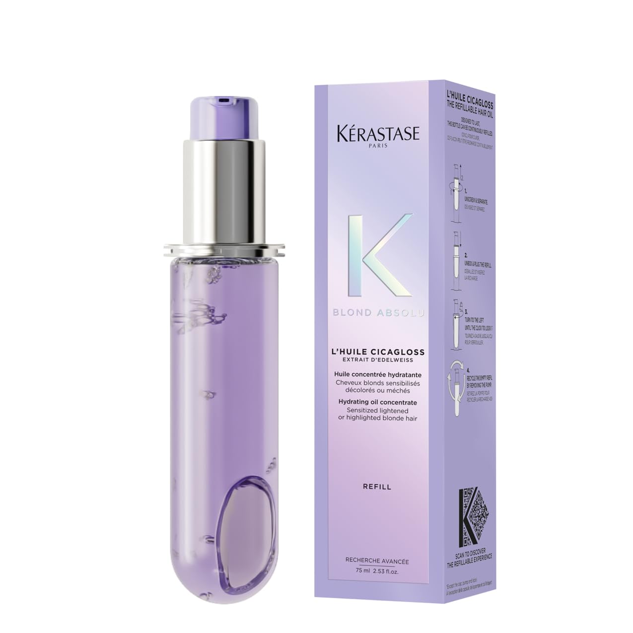 KERASTASE Kérastase Blond Absolu, Intense Blonde Strengthening Hair Oil, For Sensitised Lightened or Highlighted Hair, With Hyaluronic Acid & Edelweiss Flower, Huile Cicaextreme, Refill Capsule 75ml