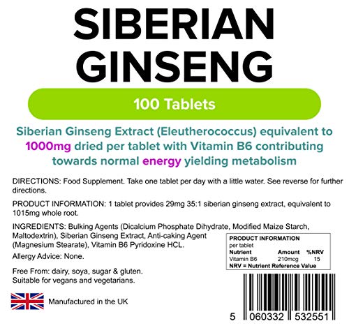 Lindens Siberian Ginseng Root 1000mg 3-Pack 300 Tablets with Vitamin B6 Eleutherococcus Natural