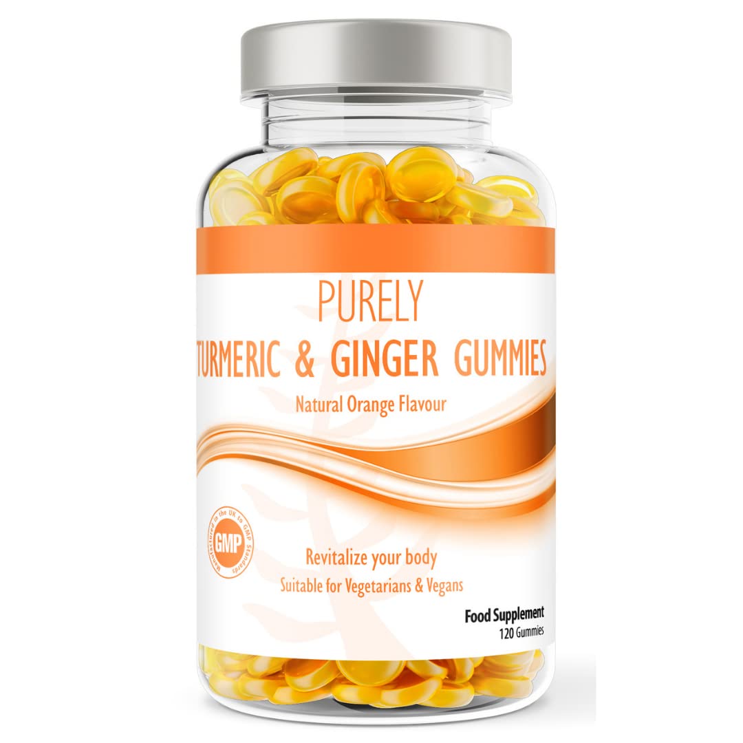 Pure Food Supplements Turmeric and Ginger Gummies | 120 Tasty Natural Orange Flavour Gummies for Adults | Suitable for VEGETERIANS & Vegans | Joint & Immune Health