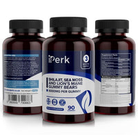 iperk iPerk Shilajit, Sea Moss & Lion’s Mane Gummy Bears | 3,000mg Shilajit | 6,000mg Total Per Gummy | 90ct | 3-Month Supply | Made in The UK | Halal | Natural Wellness Support