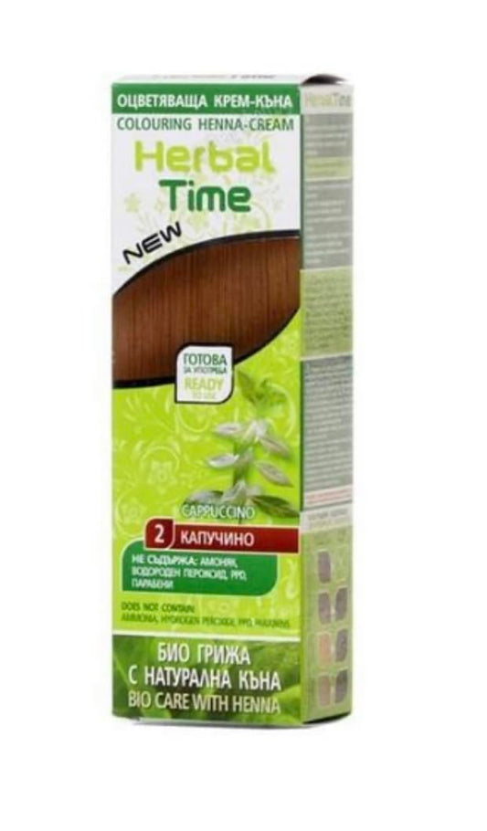Generic Henna Herbal Time Natural Cappuccino Nº 2 | Coloring with Nettle Extract | Gray Hair Cover | Temporary Color Dye Cream | Ammonia Free, Sulfates Free, Parabens Free | 75 ml