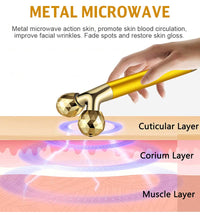 2 IN 1 Face Massager Roller Gold Facial Massager, Electric 3D Face Roller and T Shape Arm Eye Nose Head Massager Instant Face Lift Anti Wrinkles, 19.2X9.8X4.2 cm