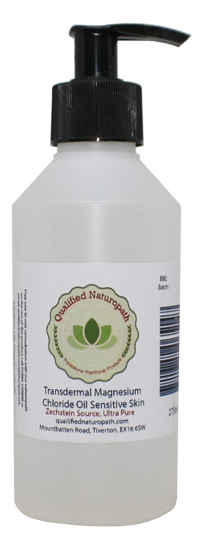 Qualified Naturopath - Professional Practitioner Products Magnesium Chloride Hexahydrate Oil Sensitive Skin 275ml with Pump - from The Zechstein Source