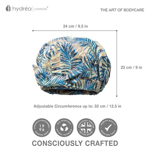Hydrea London Hydréa London Luxury Shower Cap – Waterproof, Reusable, Stylish & Durable Hair Protection for Bath & Shower – Comfortable Fit, One Size, Elegant Design for Women (Palm Spring)