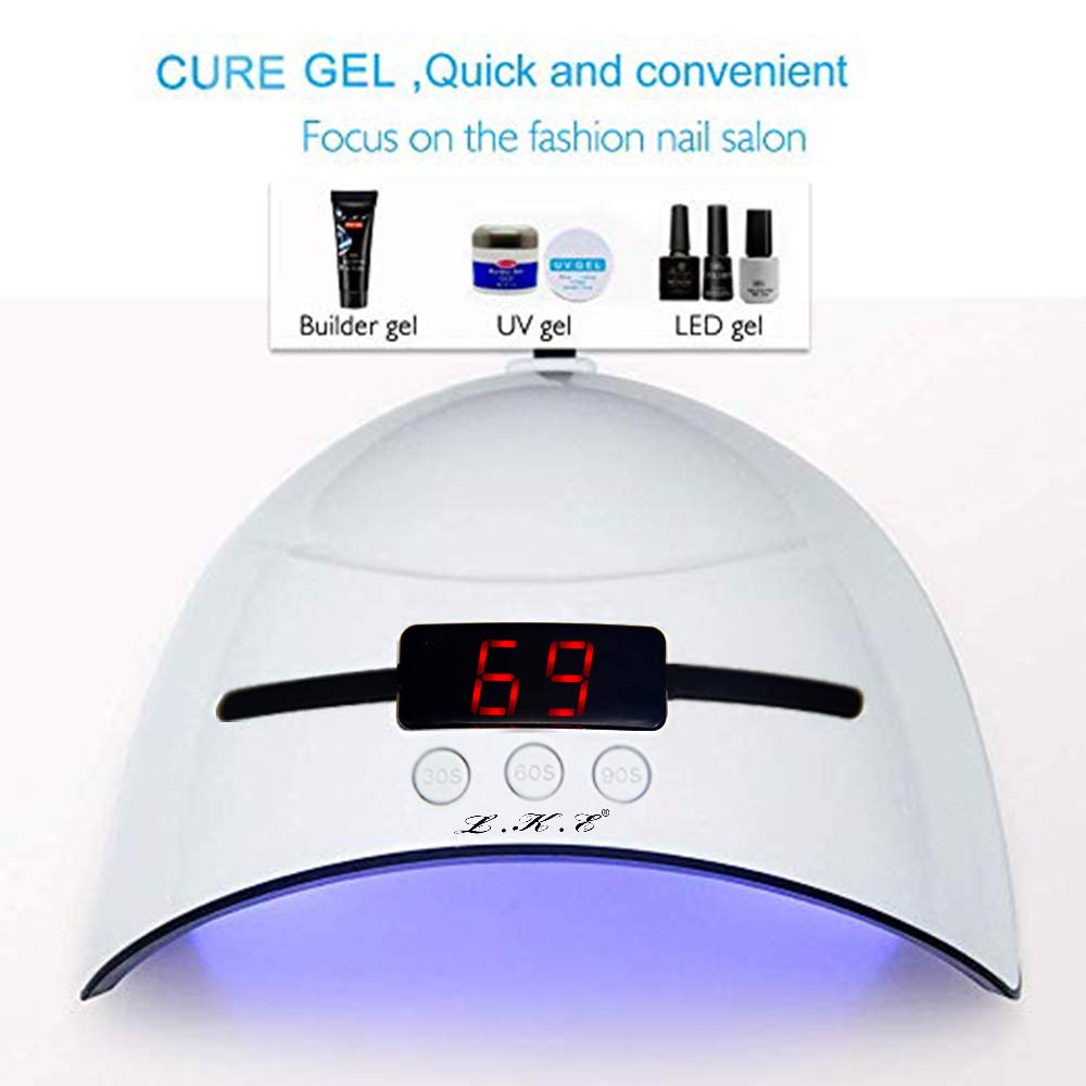LKE LED UV Nail Lamps for Gel Nail Polish Nail Dryer Curing Lamp with 3 Timers Auto Sensor LED Digital Display USB Plug Carry Convenient