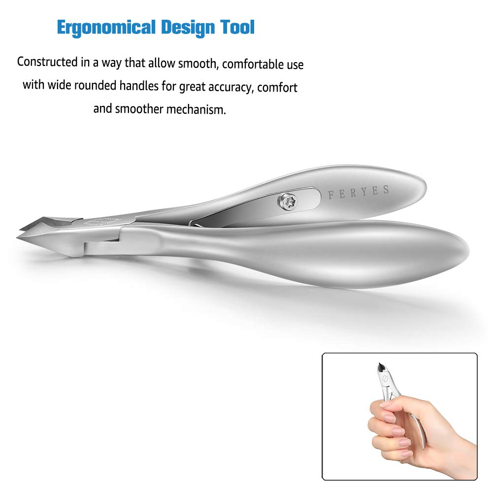 FERYES Cuticle Nippers 1/2 Jaw - Professional Stainless Steel Cuticle Trimmer Scissors and Double Springs Nail Clipper Cutter Remover Pedicure Manicure Tool,FL-N300,Silver