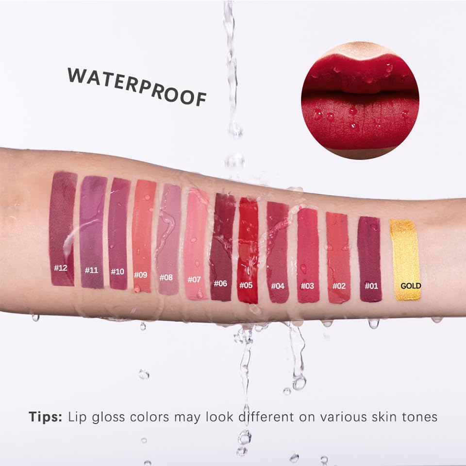 ieron Lip Stains 3pcs Lip Glosses Lip Matte Long Lasting Water-resistant Anti-stick with Gloden Gift Box for Lip Make-up Beauty - Purple Series