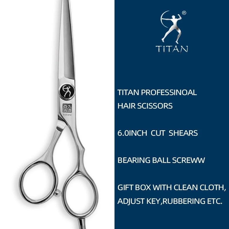 Titan Scissors | Hair Cutting Japanese Style Scissors | Straight | Proffesional Barbering Scissors | Sharp Edge | Hand Made Steel 6" inch